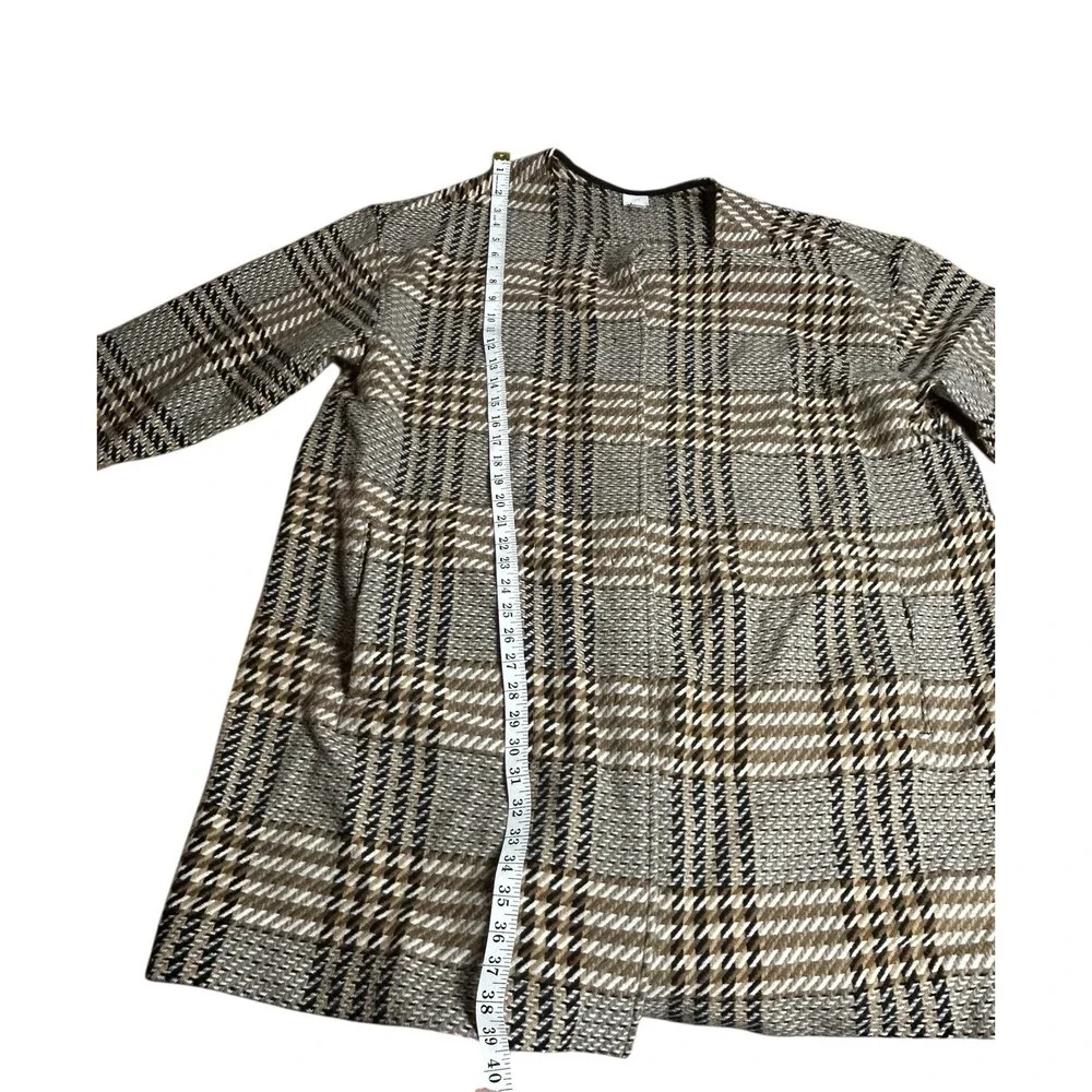 J Jill Women's 3XL Wool Blend Oversized Plaid Snap Jacket Brown Longline Preppy‎